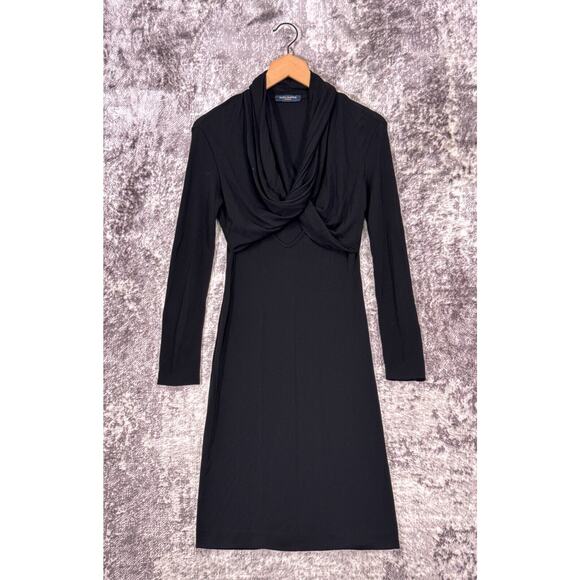 Piazza Sempione Dress US Small Womens Black Drape Neck Long Sleeve Keyhole - Picture 1 of 7
